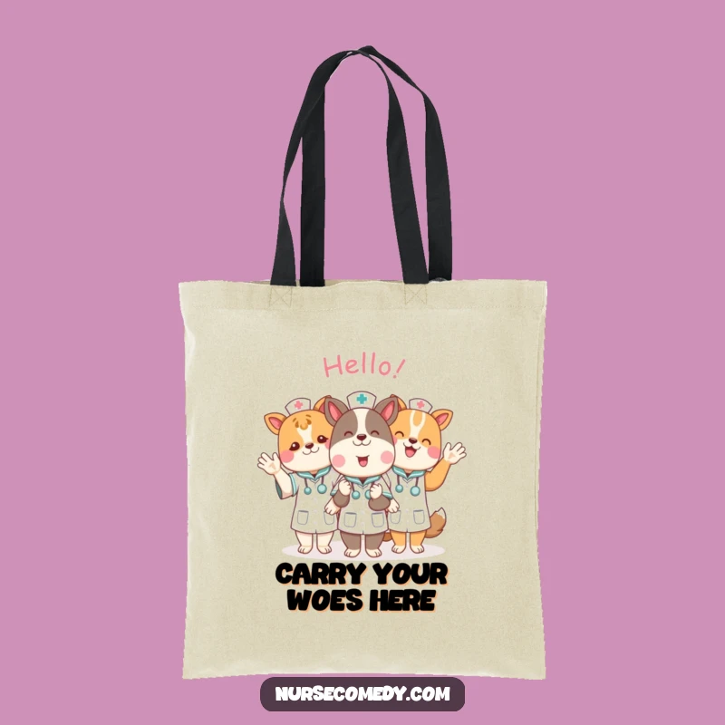 Funny Animal Nurse Tote Bag: Carry Your Essentials with Cheerful Hellos, Eco-Friendly