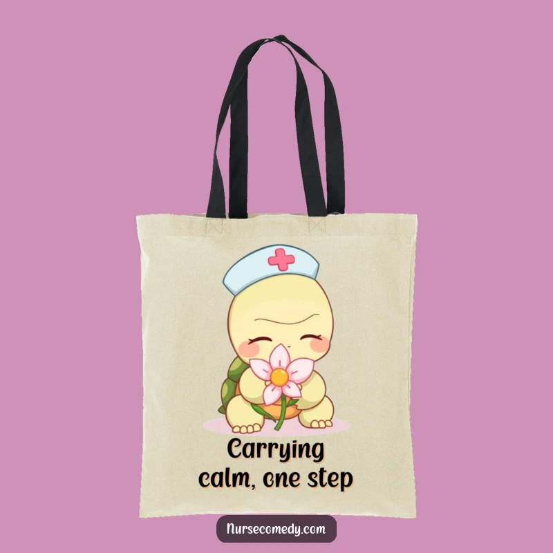 Funny Turtle Nurse Tote Bag: Carry Your Essentials with Calm Flower Vibes