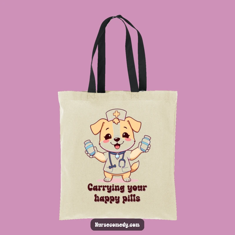 Funny Kawaii Dog Nurse Tote Bag: Juggling Medicine Bottles for Fun!