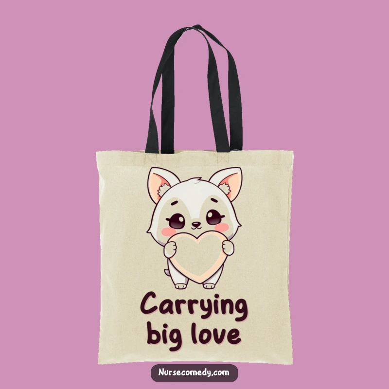 Funny Health Animal Tote Bag: Winking Character, Heart Pill, Stylish Gift!