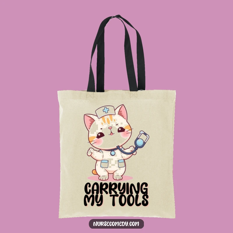 Funny Kawaii Cat Nurse Stethoscope Tote Bag: Carry Your Essentials with Whimsy