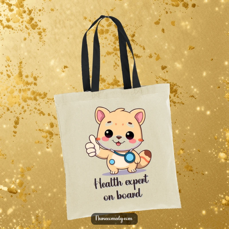 Funny Doctor Animal Tote Bag: A tote bag with a doctor animal character wearing a stethoscope and giving a thumbs up.